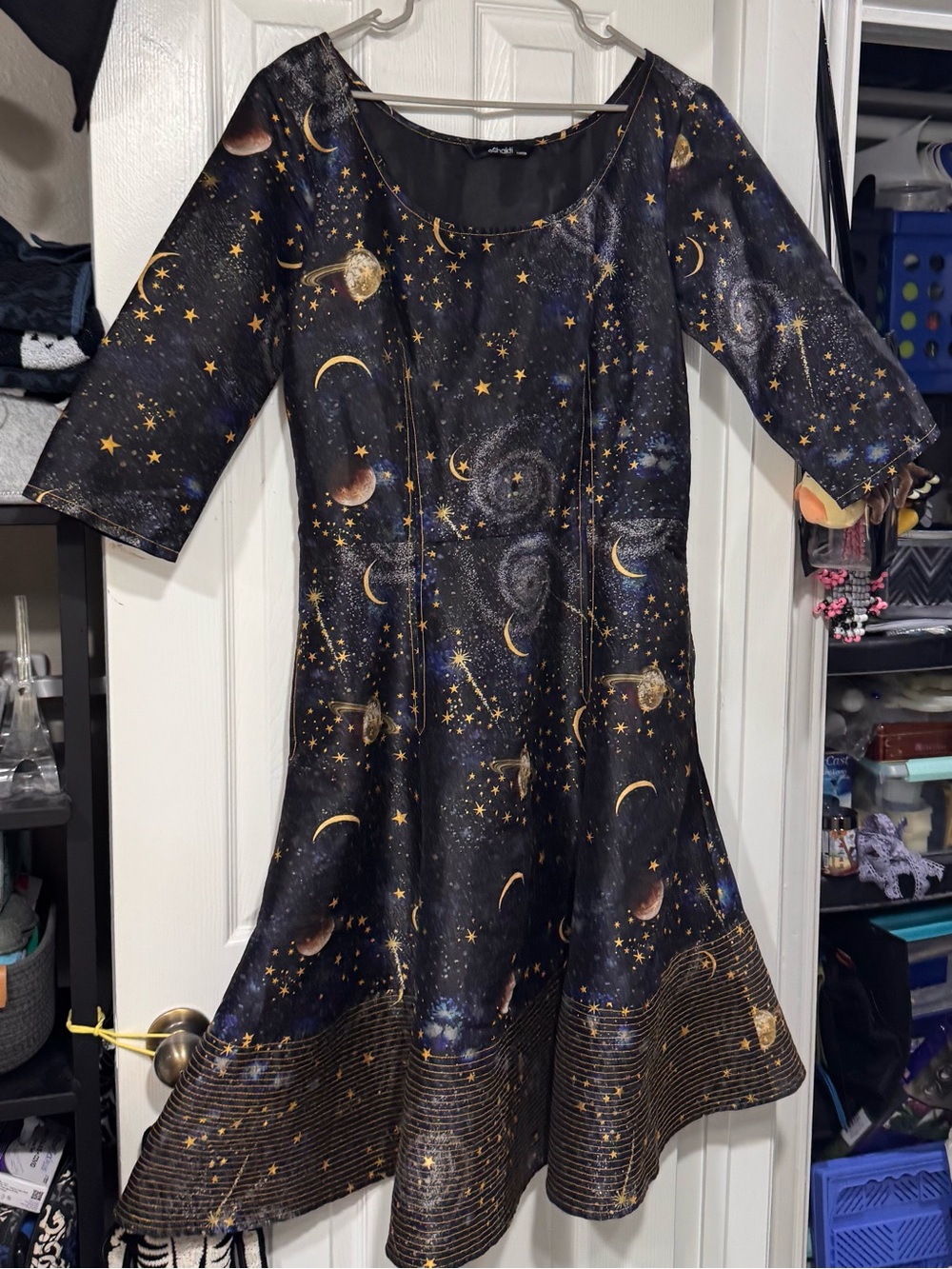 Women’s Black & Gold Celestial Print Dress
